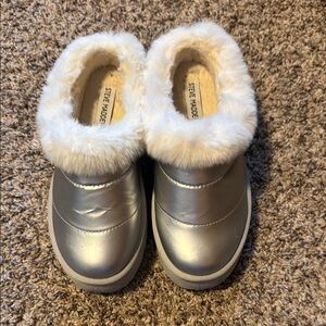 Cozy Silver Fur-Lined Slip-On Shoes